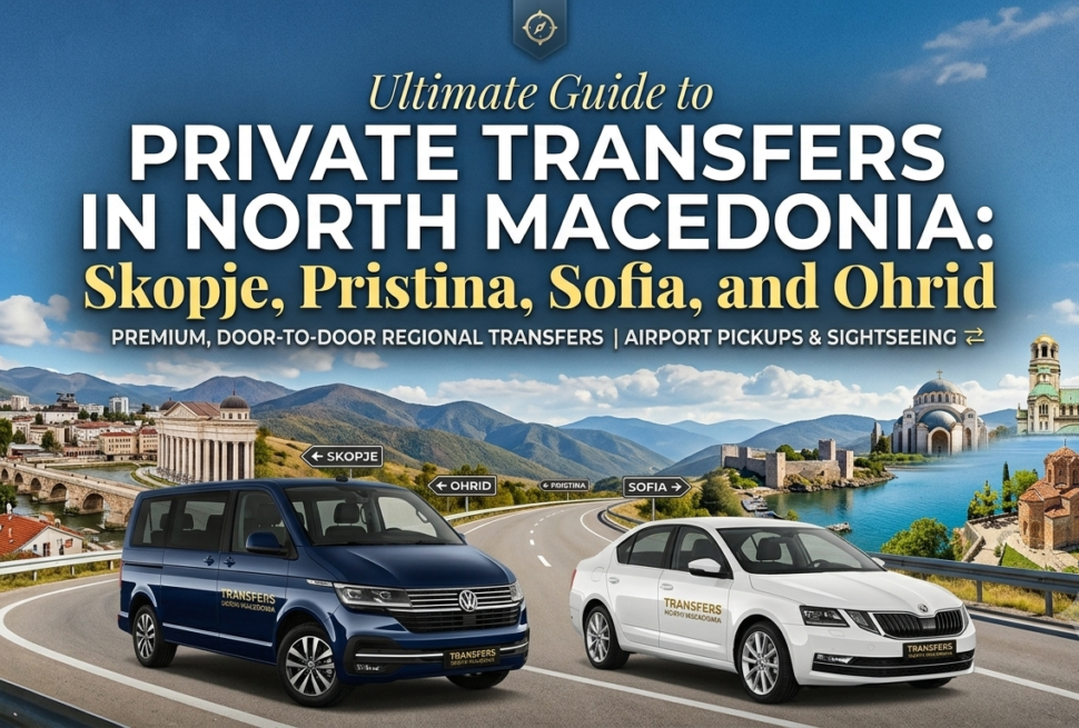 Private transfer options menu from Pristina, Sofia, and Skopje to Ohrid