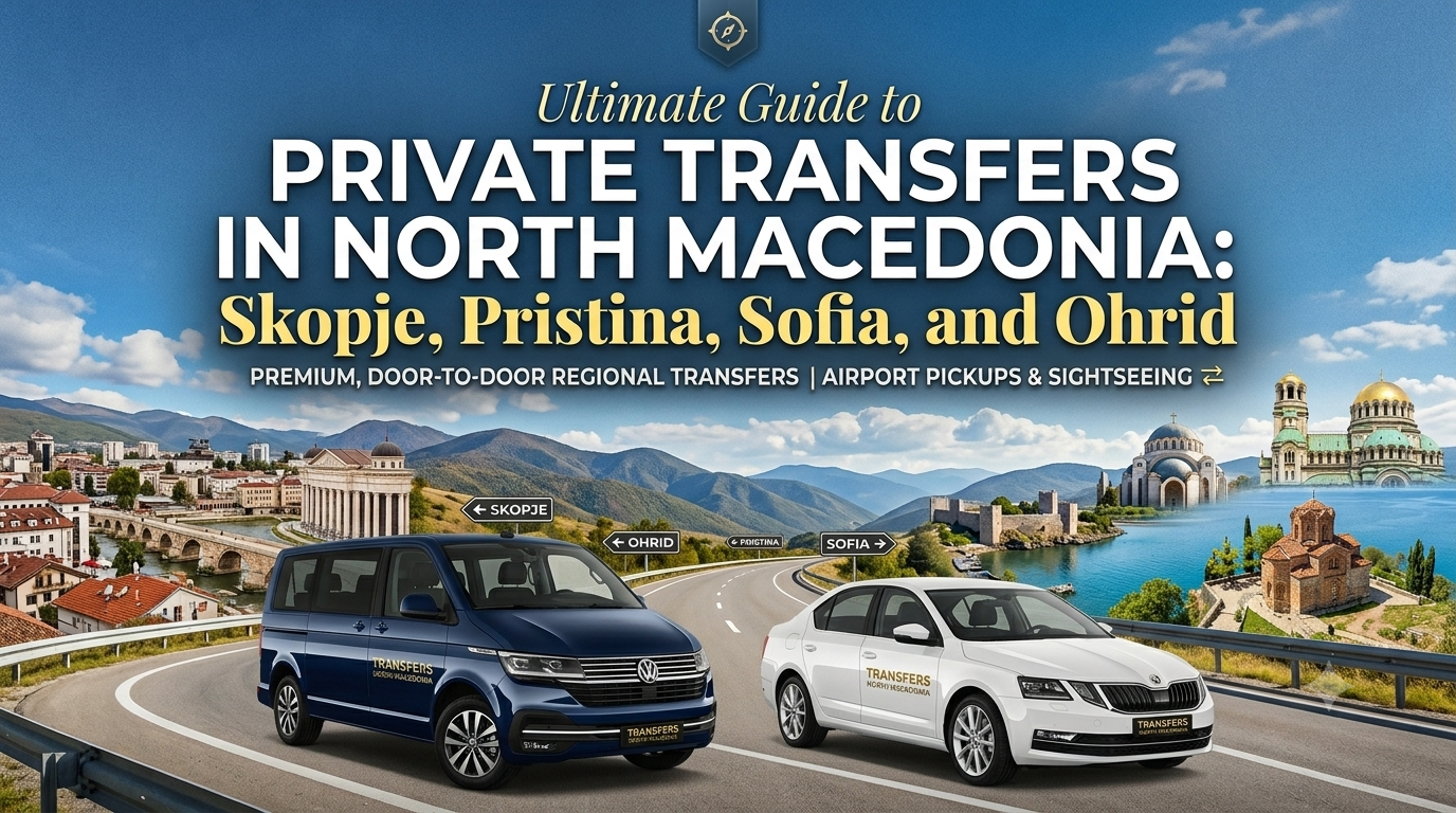 Private transfer options menu from Pristina, Sofia, and Skopje to Ohrid
