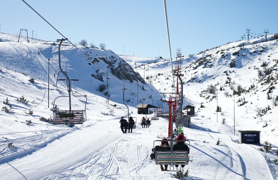 Snow-covered mountains with a ski lift in Mavrovo, North Macedonia. Perfect winter adventure.